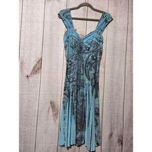 Pretty Woman Sundress Womens XL Blue Paisley Sweetheart Ruched Pleated Midi